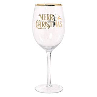 Juego de copas de vidrio para vino "merry christmas" letra dorada, 4pz