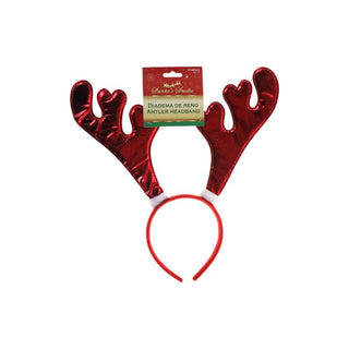 Cintillo de Navidad rojo 36 cm, motivo reno tela brillante