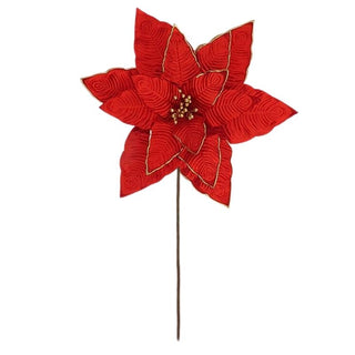 Flor De Navidad 50Cm Color Rojo, Pisltilo Dorado